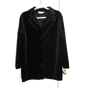 Diane von Furstenberg Color Authority Black Velvet LS Tunic Blouse sz L